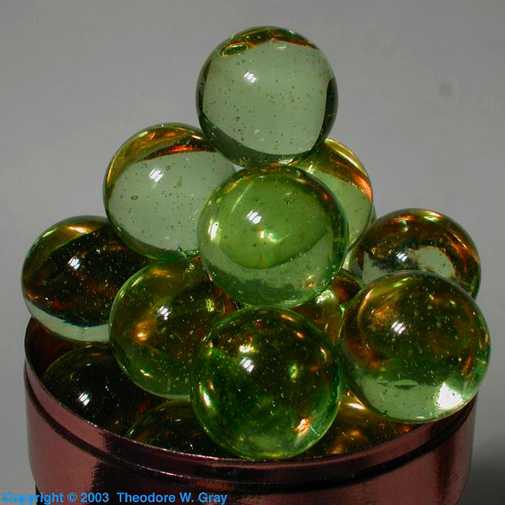 More uranium glass marbles, a sample of the element Uranium in the
