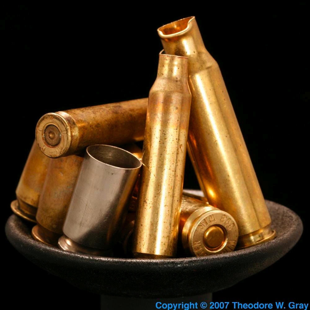 Brass shell casings, a sample of the element Zinc in the Periodic Table